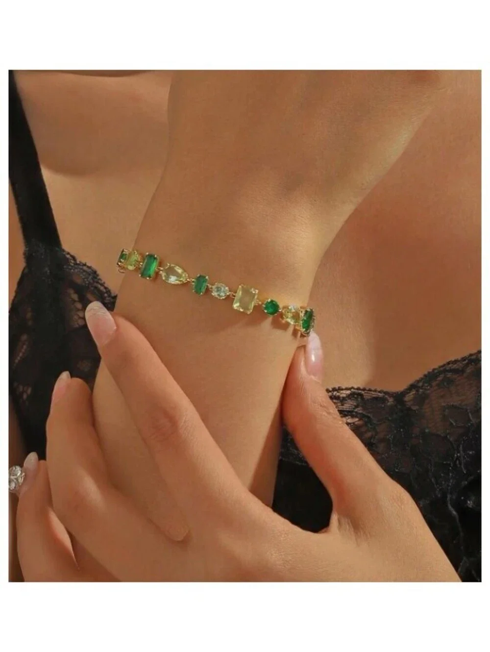 Green multi stone - Bracelet - Gold - CZs - 7-9